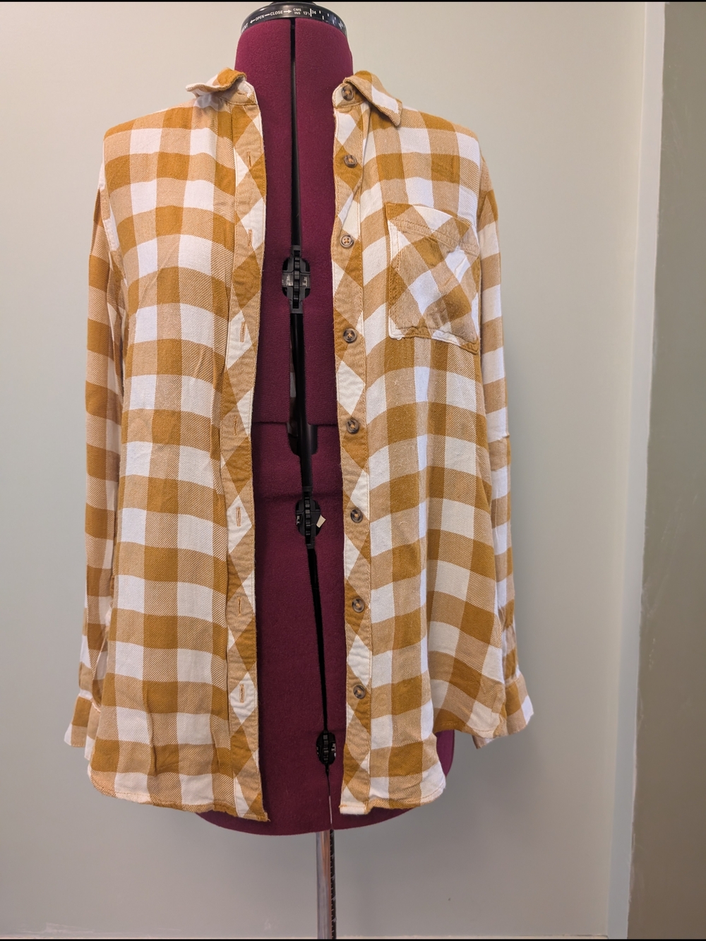 Maurices Mustard and White Checked Shirt